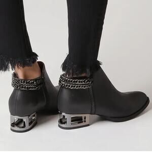 Jeffrey Campbell Black Ankle Booties with Silver Chain Detail